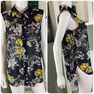 H&M Sheer Sleeveless Button Down Collared Floral Chiffon Blouse Top Shirt Sz 10